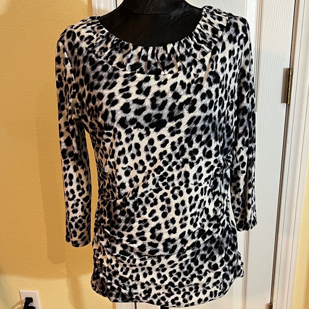 Style & Co. Black and White Leopard-Print Scoop Neck Tunic